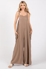 Mocha Linen Shoulder Tie Jumpsuit