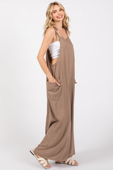 Mocha Linen Shoulder Tie Jumpsuit