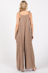 Mocha Linen Shoulder Tie Jumpsuit