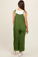 Green Linen Shoulder Tie Maternity Jumpsuit