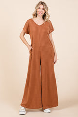 Camel Ribbed Wide Leg Maternity Jumpsuit