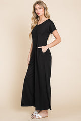 Black Ribbed Wide Leg Jumpsuit