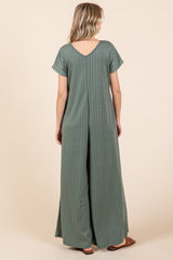 Olive Ribbed Wide Leg Jumpsuit