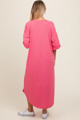 Fuchsia Striped Terry Maternity Maxi Dress