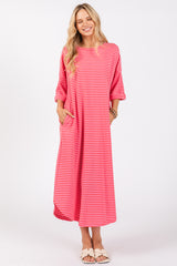 Fuchsia Striped Terry Maternity Maxi Dress