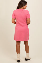 Pink Solid Collared Maternity Dress