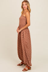 Mocha Damask Smocked Balloon Leg Jumpsuit