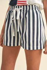 Navy Stripe Twill Shorts