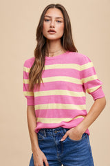 Pink Striped Terry Knit Top