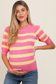 Pink Striped Terry Knit Maternity Top