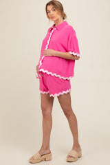 Fuchsia Ric Rac Trim Detailed Shirt and Shorts Maternity Set