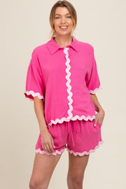 Fuchsia Ric Rac Trim Detailed Shirt and Shorts Maternity Set