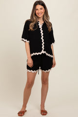 Black Ric Rac Trim Detailed Shirt and Shorts Maternity Set