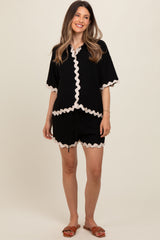 Black Ric Rac Trim Detailed Shirt and Shorts Maternity Set