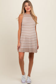 Taupe Striped Sleeveless Pleated Maternity Mini Dress