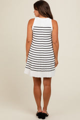 Cream Striped Sleeveless Pleated Maternity Mini Dress