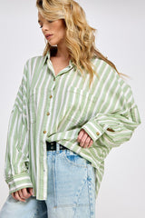 Light Olive Striped Front Pocket Shirt