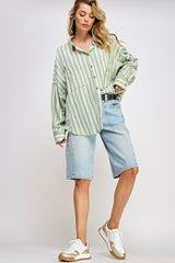 Light Olive Striped Front Pocket Shirt