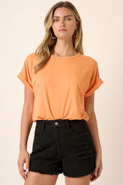 Orange Rolled Cuff Short Sleeve Top