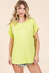 Green Rolled Cuff Maternity Short Sleeve Top