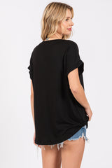 Black V-Neck Pocket Short Sleeve Shirt