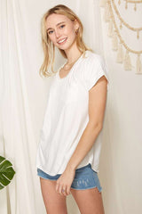 Ivory V-Neck Pocket Short Sleeve Maternity Shirt