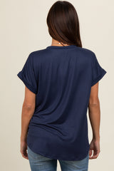 Navy V-Neck Pocket Short Sleeve Maternity Shirt