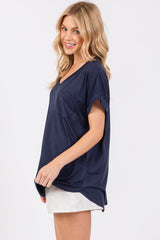 Navy V-Neck Pocket Short Sleeve Shirt