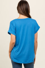 Royal Blue V-Neck Pocket Short Sleeve Maternity Shirt