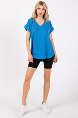 Royal Blue V-Neck Pocket Short Sleeve Shirt