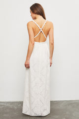 Ivory Floral Jacquard Crossback Maxi Dress