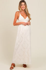 Ivory Floral Jacquard Crossback Maternity Maxi Dress