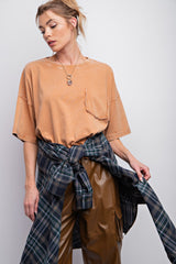 Camel Faded Wash Maternity Short Sleeve Top