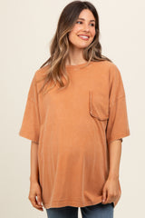 Camel Faded Wash Maternity Short Sleeve Top