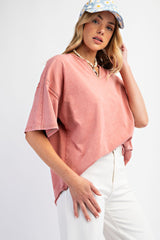 Salmon Washed Cotton Jersey Oversized Top