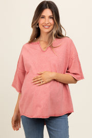 Salmon Washed Cotton Jersey Oversized Maternity Top