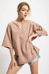 Mocha Washed Cotton Jersey Oversized Maternity Top