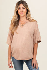 Mocha Washed Cotton Jersey Oversized Maternity Top