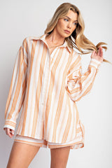 Peach Yarn Dye Stripe Button Down Maternity Top