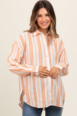 Peach Yarn Dye Stripe Button Down Maternity Top