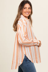 Peach Yarn Dye Stripe Button Down Maternity Top