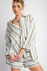 Olive Yarn Dye Stripe Button Down Top