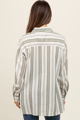 Olive Yarn Dye Stripe Button Down Maternity Top