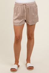 Taupe Drawstring Waist Tie Maternity Shorts