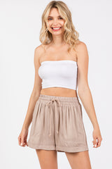 Taupe Drawstring Waist Tie Maternity Shorts