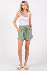 Light Olive Drawstring Waist Tie Maternity Shorts