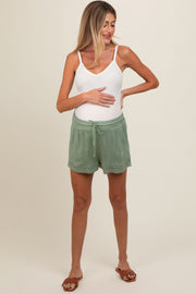 Light Olive Drawstring Waist Tie Maternity Shorts