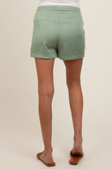 Light Olive Drawstring Waist Tie Maternity Shorts