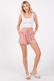 Pink Drawstring Waist Tie Shorts