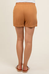 Camel Drawstring Waist Tie Maternity Shorts